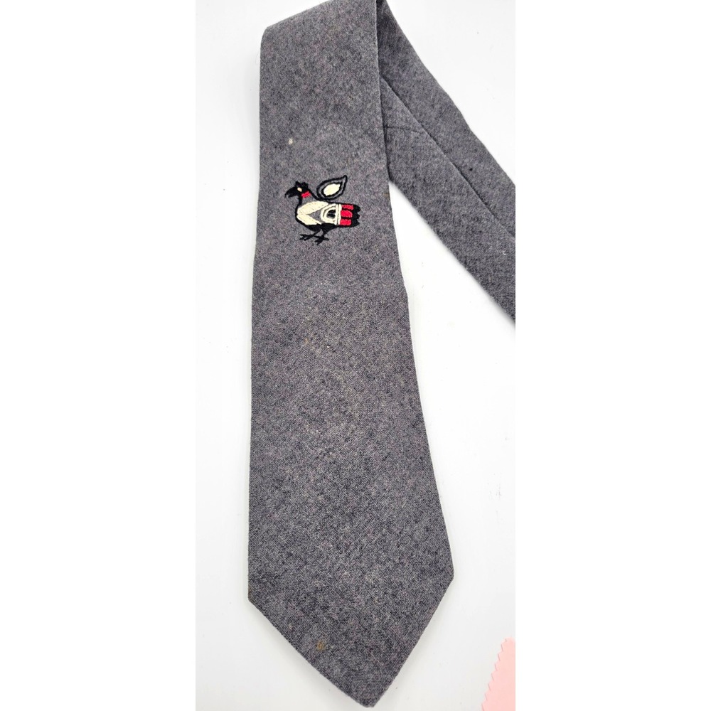 Pendleton Men's Gray Virgin Wool Tie Embroidered Bird, Pointed, Woven
